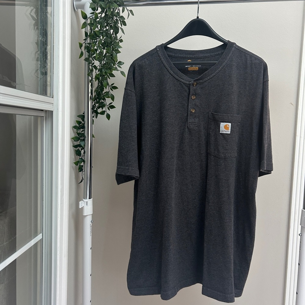 Gently Used Carhartt Mens Original Fit Short Sleeve Henley Pocket Shirt Gray 2XL